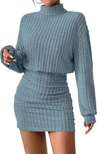 Load image into Gallery viewer, Purple Long Sleeve Turtle Neck Sweater Dress