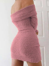Load image into Gallery viewer, Fashionable Pink Fuzzy Knit Long Sleeve Sweater Dress