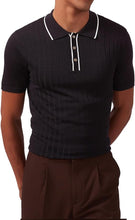 Load image into Gallery viewer, Men&#39;s Knit Collar Short Sleeve Striped Black Shirt