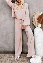 Load image into Gallery viewer, Comfort Knit Sweatsuit Pullover Beige Long Sleeve Top &amp; Wide Leg Pants Set