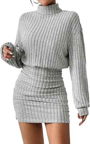 Light Grey Long Sleeve Turtle Neck Sweater Dress