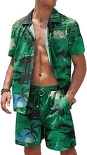 Load image into Gallery viewer, Men&#39;s Black/White Print Summer Button Up Shorts &amp; Shirt Set