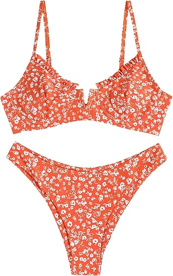 High Cut Underwire Bikini Orange Swimsuit Set