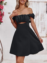 Load image into Gallery viewer, Ruched Black Sleeveless Backless Mini Dress