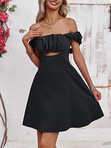 Ruched Black Sleeveless Backless Mini Dress