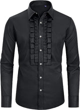 Load image into Gallery viewer, Men&#39;s Formal Pleated Tuxedo Black Long Sleeve Shirt