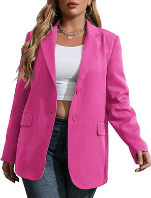 Plus Size Pink Lapel Style Long Sleeve Blazer Jacket