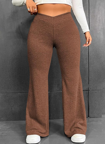 Plus Size Coffee Knit Flare Pants