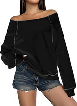 Load image into Gallery viewer, Blue-Grey Fall Chic Off Shoulder Sweatshirt