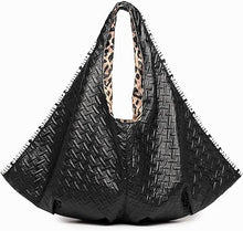 Load image into Gallery viewer, Black Textured Faux Leather Reversible Hobo Handbag