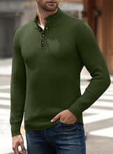 Load image into Gallery viewer, Men&#39;s Brown Knit Button Front Long Sleeve Turtleneck Sweater