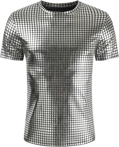 Men's Square Silver Disco Short Sleeve Shirt