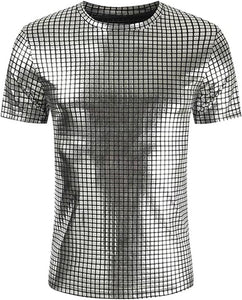 Men's Black/Silver Marble Sequin Short Sleeve Shirt