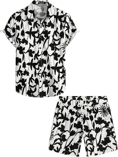 Men's Tropical White Printed 2pc Short Set