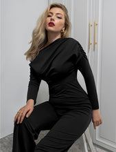 Load image into Gallery viewer, Black Draped Asymmetrical Jumpsuit