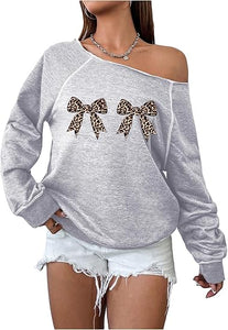 Blue-Grey Fall Chic Off Shoulder Sweatshirt