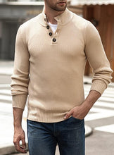 Load image into Gallery viewer, Men&#39;s White Knit Button Front Long Sleeve Turtleneck Sweater