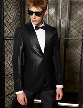 Load image into Gallery viewer, Men&#39;s Black Metallic Slim Fit Long Sleeve Tuxedo Jacket