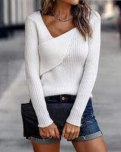 Load image into Gallery viewer, Asymmetrical Knit White Long Sleeve Sweater Top