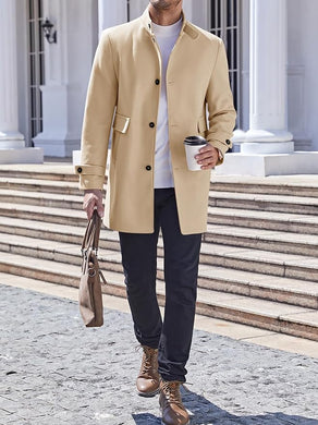Men's Utility Style Beige Long Sleeve Single Breasted Trench Coat