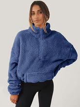 Load image into Gallery viewer, Fuzzy Knit Blue Oversized Fleece Half Zipper Long Sleeve Pullover