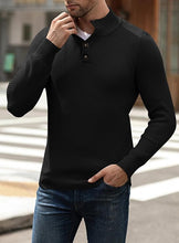Load image into Gallery viewer, Men&#39;s Brown Knit Button Front Long Sleeve Turtleneck Sweater