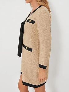 Beautiful Khaki Knitted V Neck Cockneck Dress