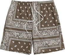 Load image into Gallery viewer, Men&#39;s Casual Drawstring Brown Bandana Paisley Print Shorts