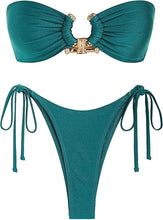 Load image into Gallery viewer, Beautiful Bandeau Bikini Green Print Swimsuit