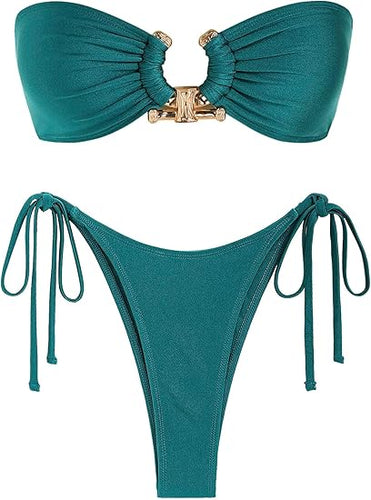 Beautiful Bandeau Bikini Green Swimsuit