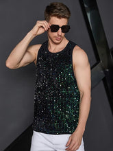 Load image into Gallery viewer, Men&#39;s Black/Green Sleeveless Sequin Tank Top Shirt