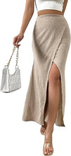 Load image into Gallery viewer, High Waist Knit Ribbed Khaki Wrap Maxi Skirt