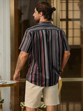 Load image into Gallery viewer, Men&#39;s Vacation Striped Summer Short Sleeve Black Striped Shirt