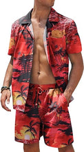 Load image into Gallery viewer, Men&#39;s Black/White Print Summer Button Up Shorts &amp; Shirt Set