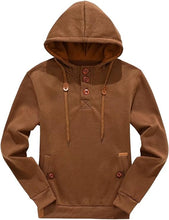 Load image into Gallery viewer, Men&#39;s Brown Fleece Long Sleeve Button Up Hoodie