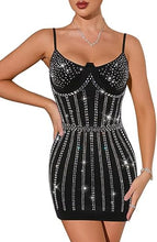 Load image into Gallery viewer, Black Rhinestone Glitter Sleeveless Bodycon Dress