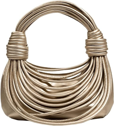 Knotted Design Crossbody Gold Vegan Leather Hobo Mini Bag