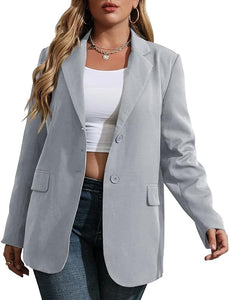 Plus Size White Lapel Style Long Sleeve Blazer Jacket