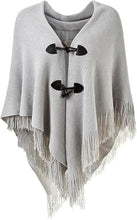 Load image into Gallery viewer, Black Knit Fringe Winter Poncho