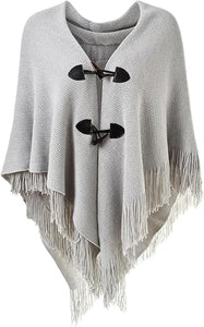 Black Knit Fringe Winter Poncho