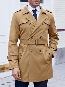 Wall Street Men's Khaki Double Breasted Lightweight Belted Trench Coat