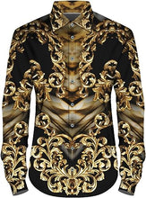 Load image into Gallery viewer, Men&#39;s Fashion Luxury Printed Black/Gold Flower Long Sleeve Shirt