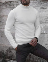 Load image into Gallery viewer, Men&#39;s White Soft Knit Mock Neck Long Sleeve Sweater