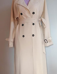 Double Breasted Windproof Belted Lapel Long White Trench Coat