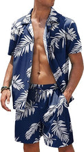 Load image into Gallery viewer, Men&#39;s Black/White Print Summer Button Up Shorts &amp; Shirt Set