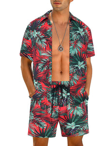 Casual Men's Purple Vacation Style Shirt & Shorts Set