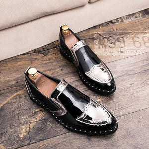 Men's Casual Axel Silver/Black Brogue Patent Leather Shoes