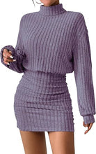 Load image into Gallery viewer, Purple Long Sleeve Turtle Neck Sweater Dress