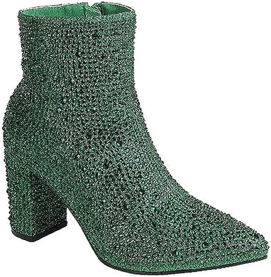 Rhinestone Studded Sequin Emerald/Green Rhinestone Ankle Boots