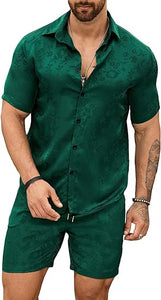 Men's Emerald Paisley Short Sleeve Shirt & Shorts Set